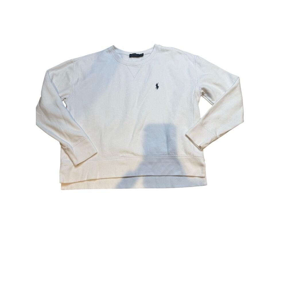 Polo Ralph Lauren Mens White Crewneck Sweatshirt Navy Pony Logo Cotton Blend XL